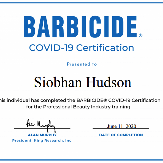 Laser hair removal and skin treatment Siobhan's Covid-19 Certification for beauty industry training