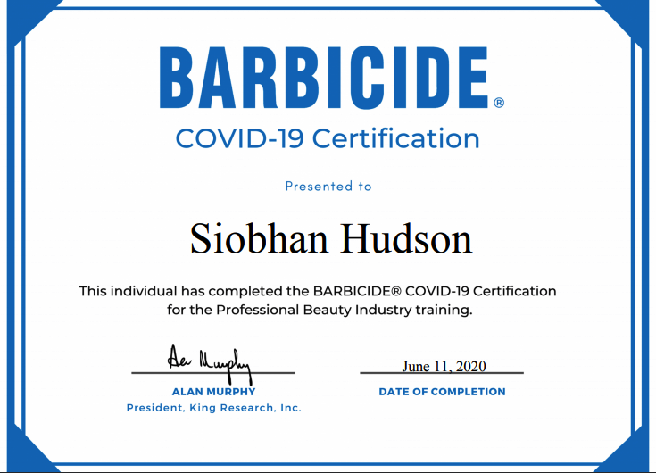 Laser hair removal and skin treatment Siobhan's Covid-19 Certification for beauty industry training